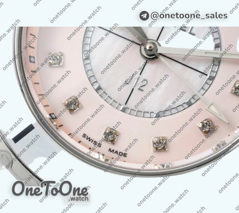 Реплика часов Chanel J12 Ladies 33mm Ceramic Pink MOP Dial Diamonds Marker Bracelet EAST Swiss Qtz