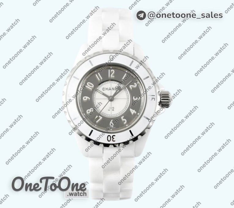 Реплика часов Chanel J12 Ladies 33mm Ceramic White/Grey Dial Bracelet EAST Swiss Qtz