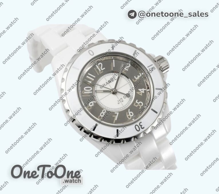 Реплика часов Chanel J12 Ladies 33mm Ceramic White/Grey Dial Bracelet EAST Swiss Qtz