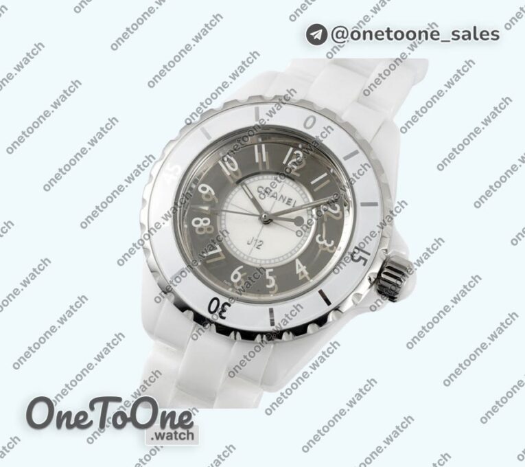 Реплика часов Chanel J12 Ladies 33mm Ceramic White/Grey Dial Bracelet EAST Swiss Qtz