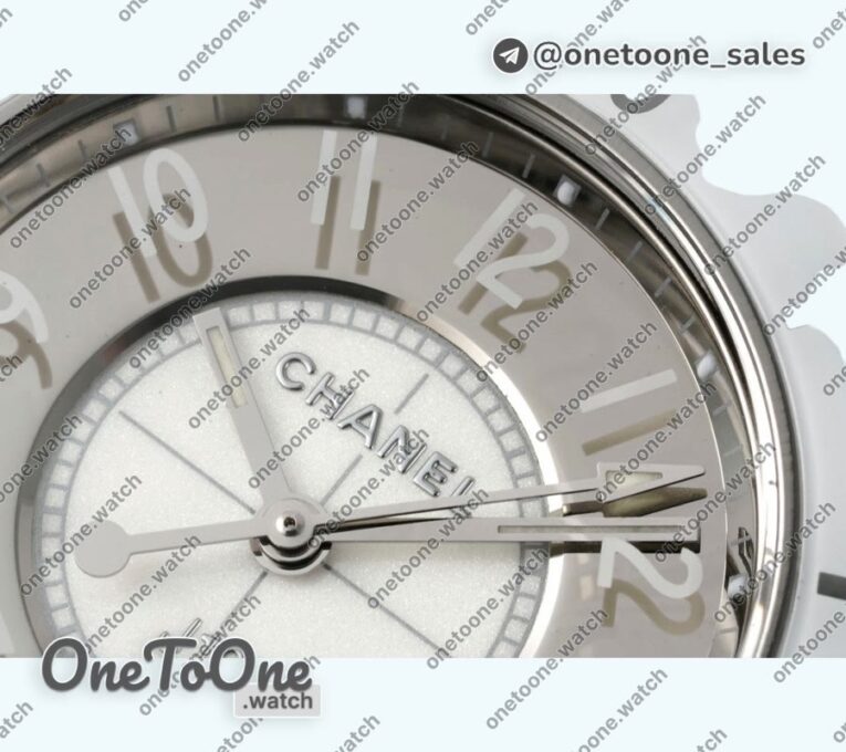 Реплика часов Chanel J12 Ladies 33mm Ceramic White/Grey Dial Bracelet EAST Swiss Qtz