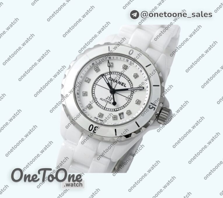 Реплика часов Chanel J12 38mm Ceramic White Dial Diamonds Marker Bracelet