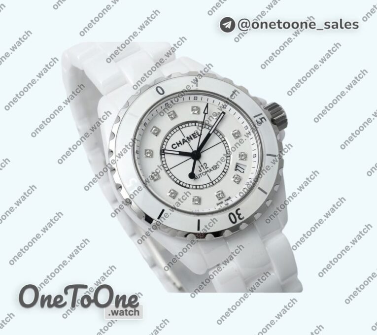 Реплика часов Chanel J12 38mm Ceramic White Dial Diamonds Marker Bracelet