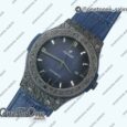 Реплика часов Hublot Classic Fusion 45mm Stainless steel Engravings Case Top-tier Копия один в один Blue Dial on Blue Gummy Strap SRF