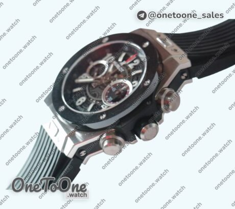 Реплика часов Hublot Big Bang Unico Stainless steel Top-tier Копия один в один Black Skeleton Dial on Black Rubber Strap