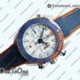 Реплика часов Omega Planet Ocean Master Chronometer Stainless steel Blue/Orange Polished Bezel White Dial Rubber Strap V4