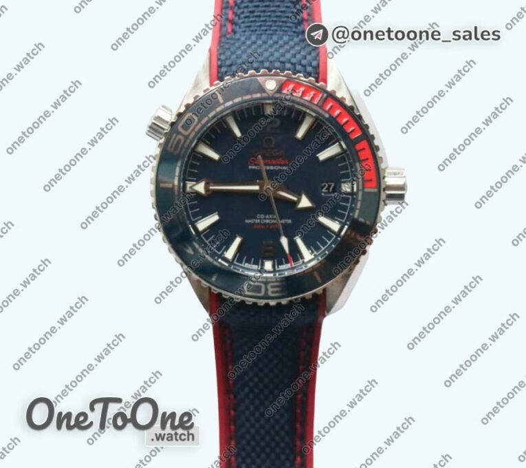 Реплика часов Omega Pyeong Chang 2018 43.5mm Stainless steel Blue/Red Bezel Top-tier Копия один в один Blue Dial on Blue Nylon Strap