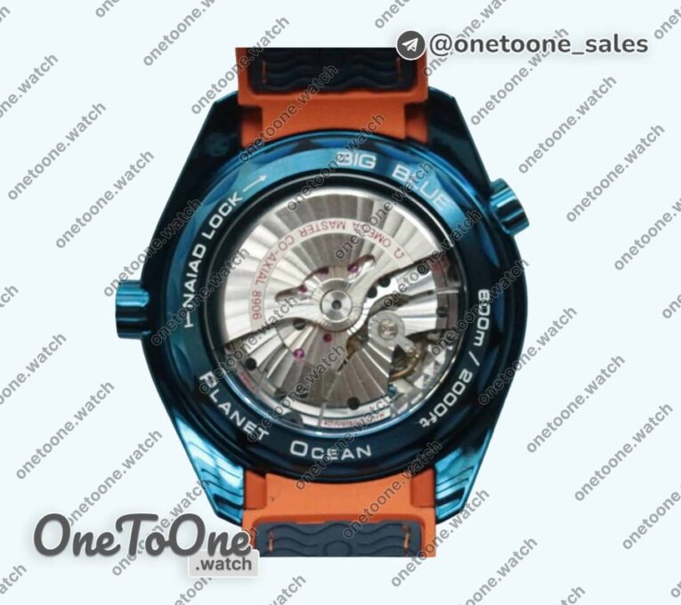 Реплика часов Omega Planet Ocean 45.5mm Big Blue Real Ceramic Top-tier Копия один в один on Blue Rubber Strap