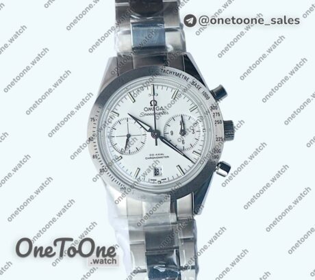Реплика часов Omega Speedmaster '57 Co-Axial Top-tier Копия один в один White Dial on Stainless steel Bracelet (Black Balance Wheel)