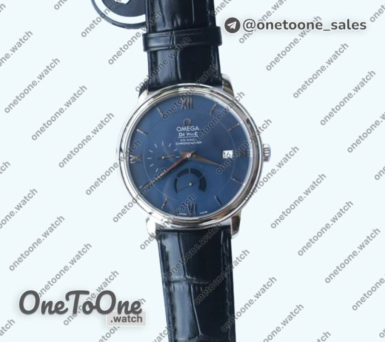 Реплика часов Omega De Ville Prestige Real PR Stainless steel Top-tier Копия один в один Blue Dial Leather Strap MIYOTA 9015