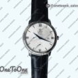 Реплика часов Omega De Ville Prestige Real PR Stainless steel Top-tier Копия один в один White Dial Blue Markers Leather Strap MIYOTA 9015
