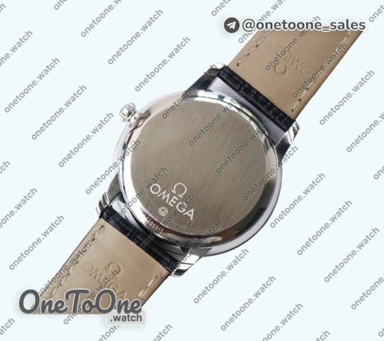 Реплика часов Omega De Ville Prestige Real PR Stainless steel Top-tier Копия один в один White Dial Blue Markers Leather Strap MIYOTA 9015