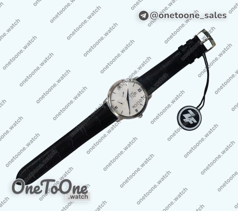 Реплика часов Omega De Ville Prestige Real PR Stainless steel Top-tier Копия один в один White Dial Blue Markers Leather Strap MIYOTA 9015