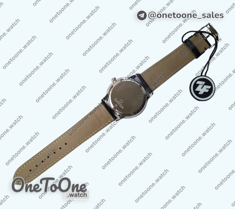 Реплика часов Omega De Ville Prestige Real PR Stainless steel Top-tier Копия один в один White Dial Blue Markers Leather Strap MIYOTA 9015