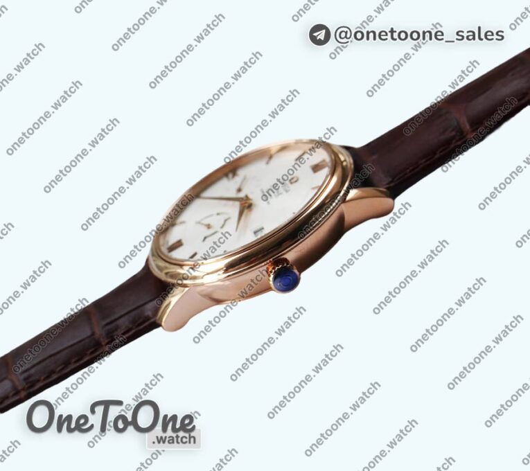 Реплика часов Omega De Ville Prestige Real PR Rose gold Top-tier Копия один в один White Dial Leather Strap MIYOTA 9015
