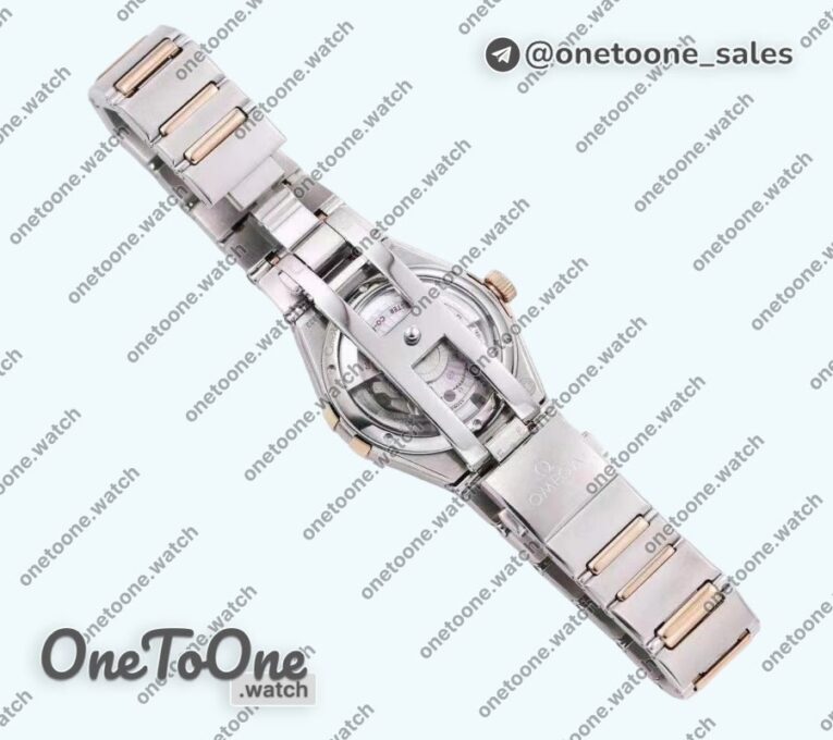Реплика часов Omega Constellation 29mm Diamonds Bezel Rose gold/Stainless steel White Dial Bracelet TW