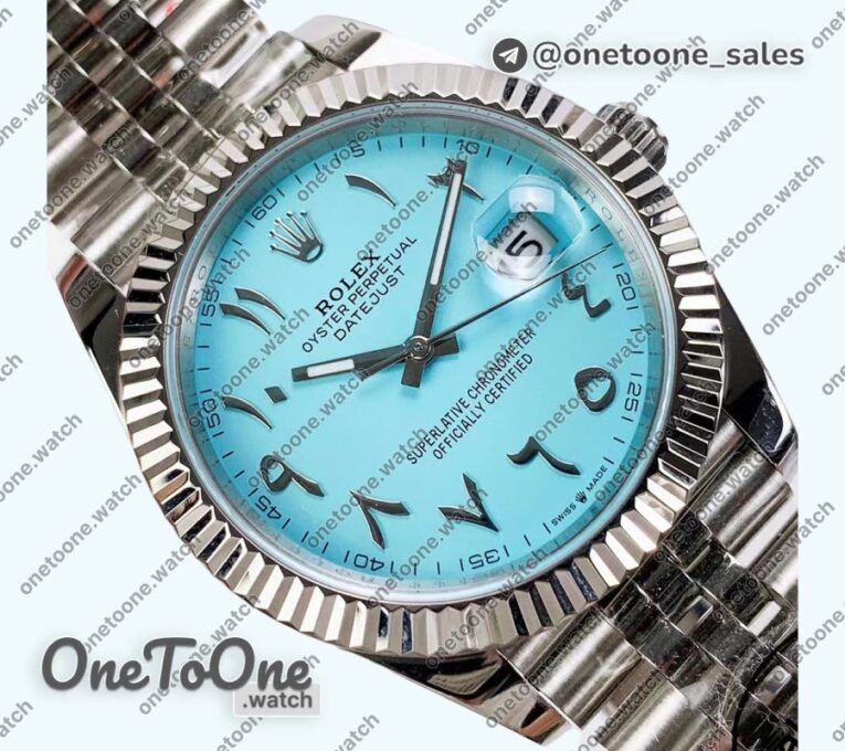 Реплика часов Rolex DateJust 41mm 126334 Top-tier Копия один в один 904L Steel Tiffany Blue Dial Arabic Marker on Jubilee Bracelet DIWF