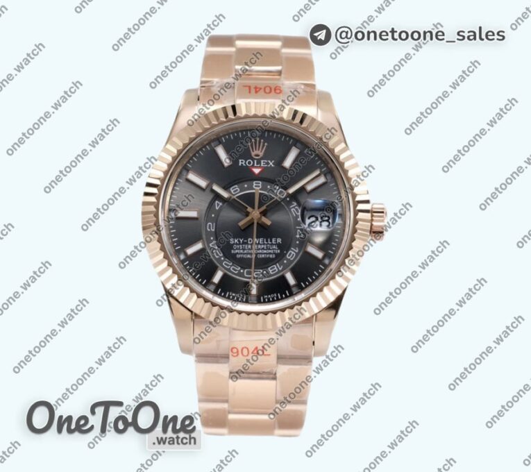 Реплика часов Rolex Sky-dweller 326935 Rose gold Black&White Dial Bracelet Asian 23J