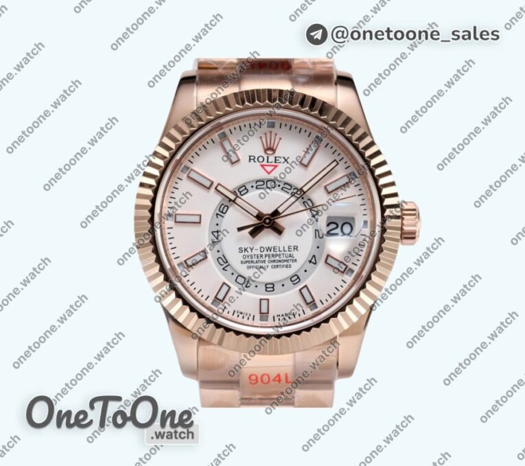 Реплика часов Rolex Sky-dweller 326935 Rose gold Black&White Dial Bracelet Asian 23J