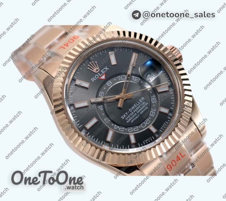 Реплика часов Rolex Sky-dweller 326935 Rose gold Black&White Dial Bracelet Asian 23J
